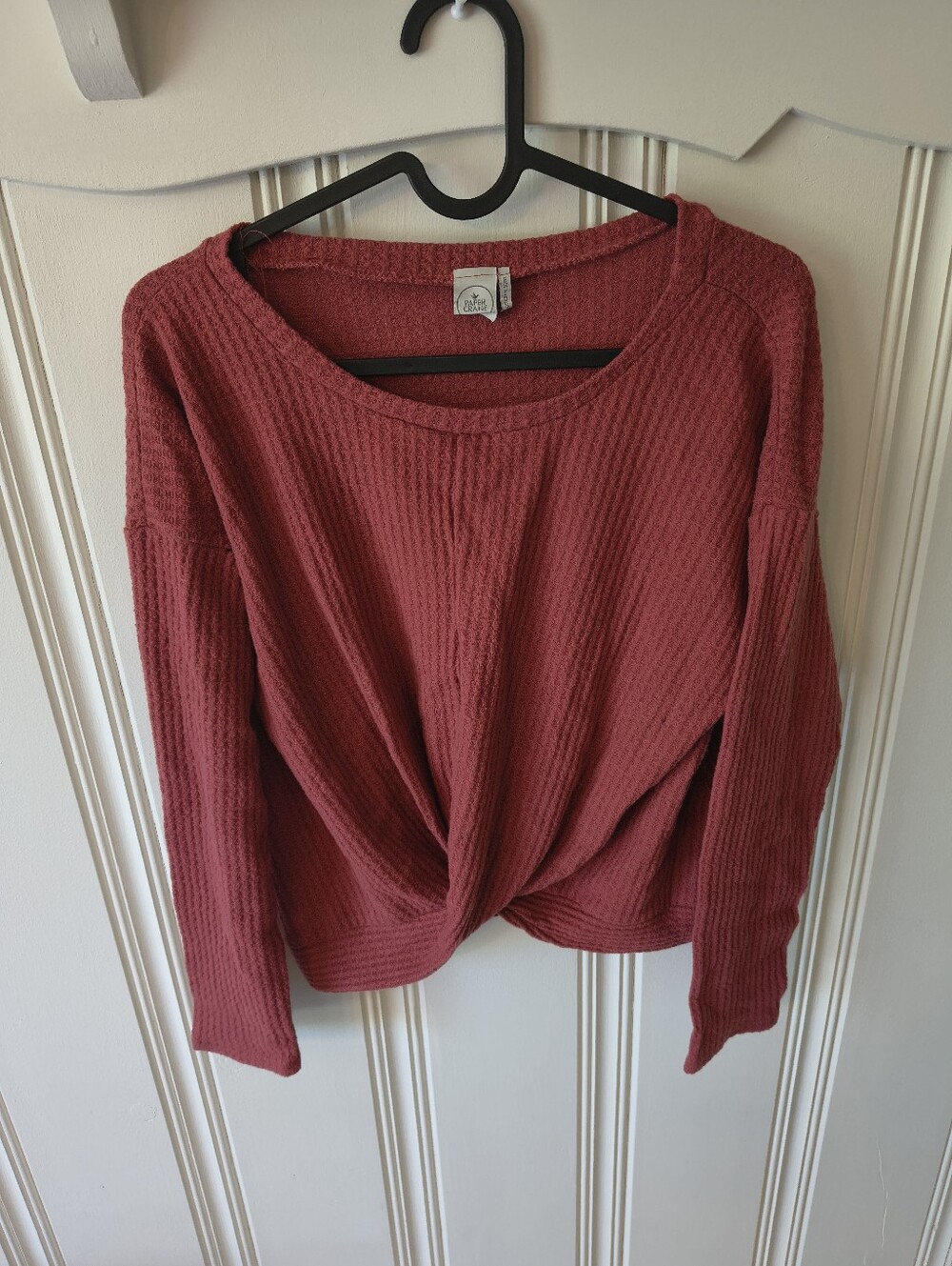 Paper Crane Waffle Knit Twist Front Top